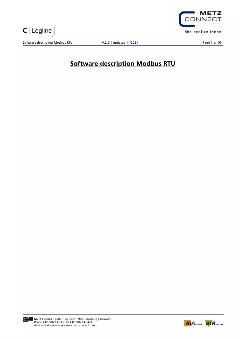 Página 1 del manual Manual de usuario Metz Connect MR-SI4 Modbus RTU