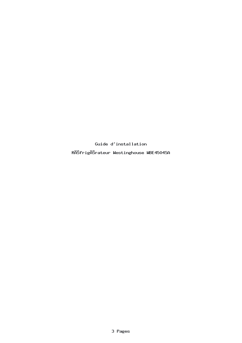 Page 1 de la notice Guide d'installation Westinghouse WBE4504SA