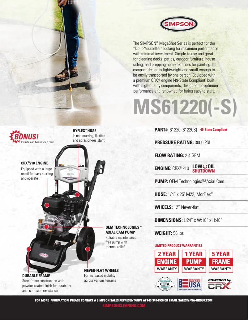 Página 1 del manual Ficha técnica Simpson Megashot MS61220