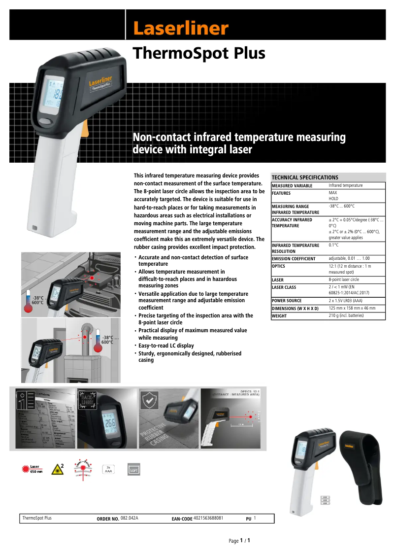 Page 1 de la notice Fiche technique Laserliner ThermoSpot Plus