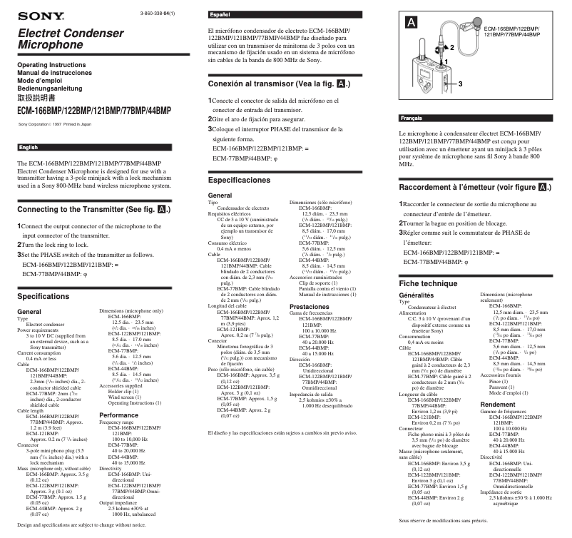 Page 1 de la notice Manuel utilisateur Sony ECM-166BMP