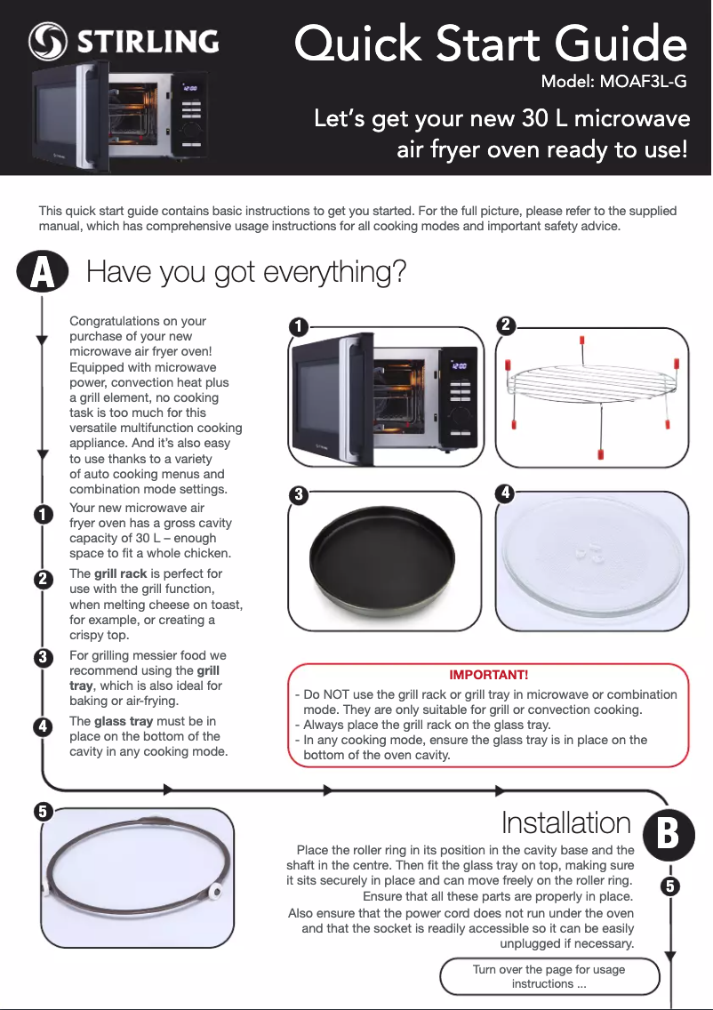 Page 1 de la notice Guide de démarrage rapide Stirling MOAF3L-G