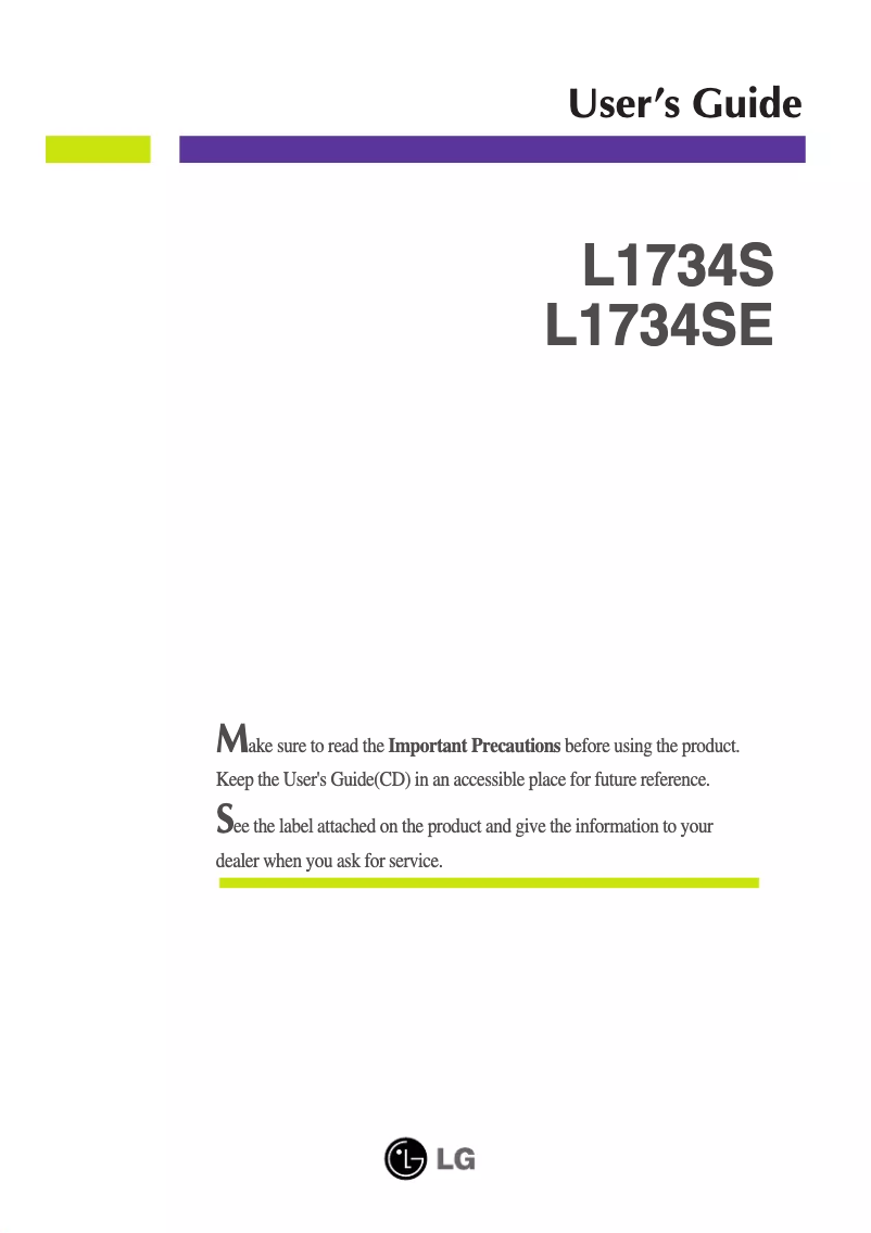 Page 1 de la notice Manuel utilisateur LG L1734SE
