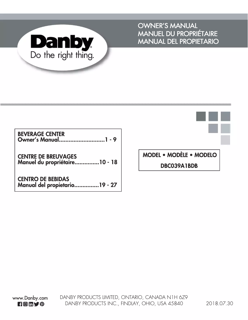 Page 1 de la notice Manuel utilisateur Danby DBC039A1BDB