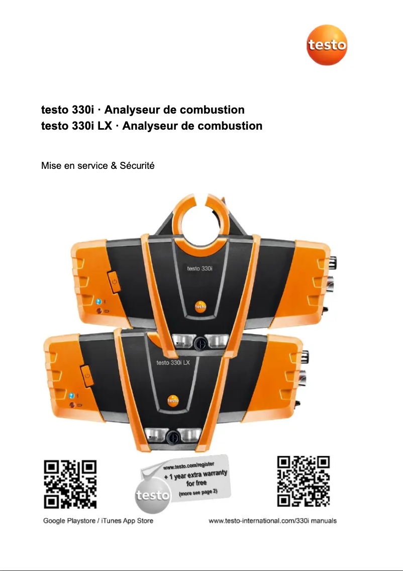 Page 1 de la notice Instructions de sécurité Testo 330i