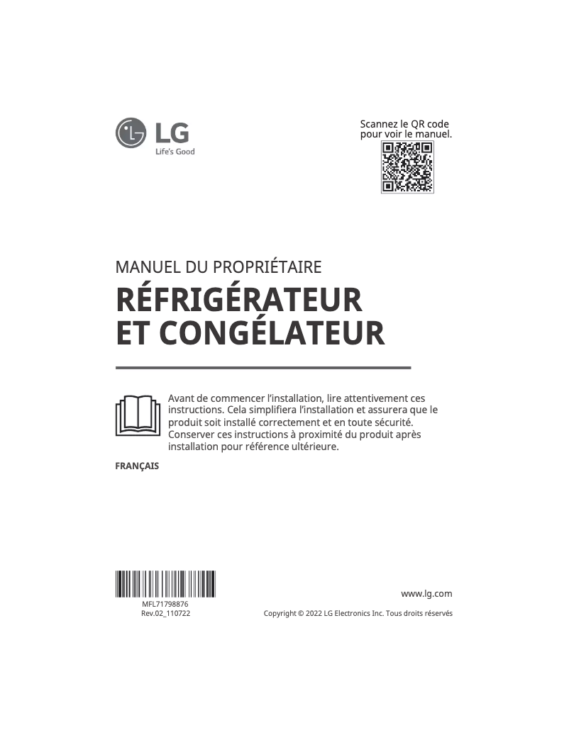 Page 1 de la notice Manuel utilisateur LG GSJV50DSXE