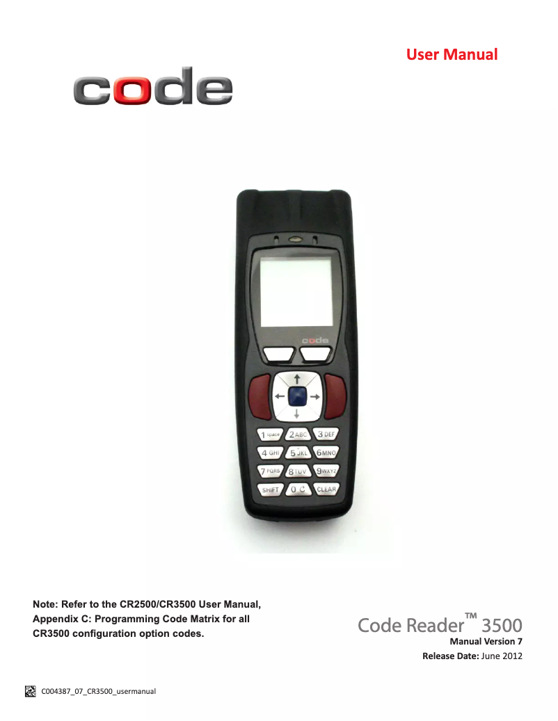 Page 1 de la notice Manuel utilisateur Code Reader 3500