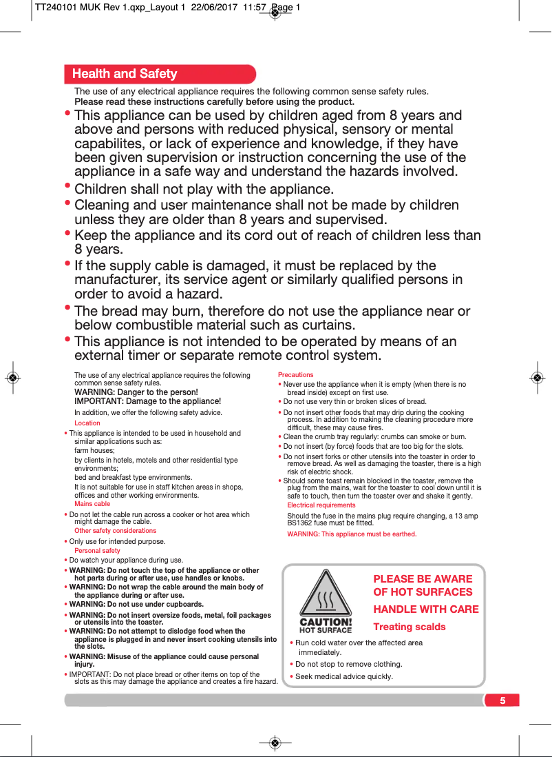 Page 1 de la notice Manuel utilisateur Morphy Richards 240115
