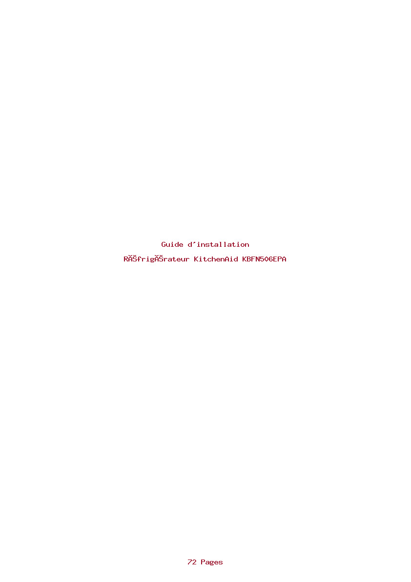 Page 1 de la notice Guide d'installation KitchenAid KBFN506EPA