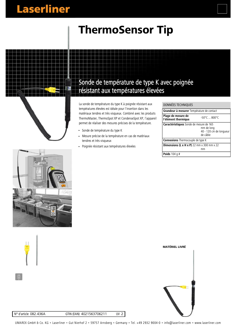 Page 1 de la notice Fiche technique Laserliner ThermoSensor Tip