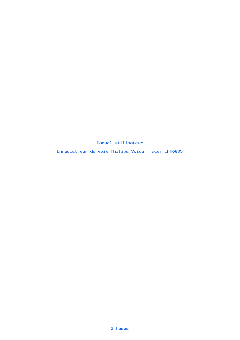 Page 1 de la notice Manuel utilisateur Philips Voice Tracer LFH0885