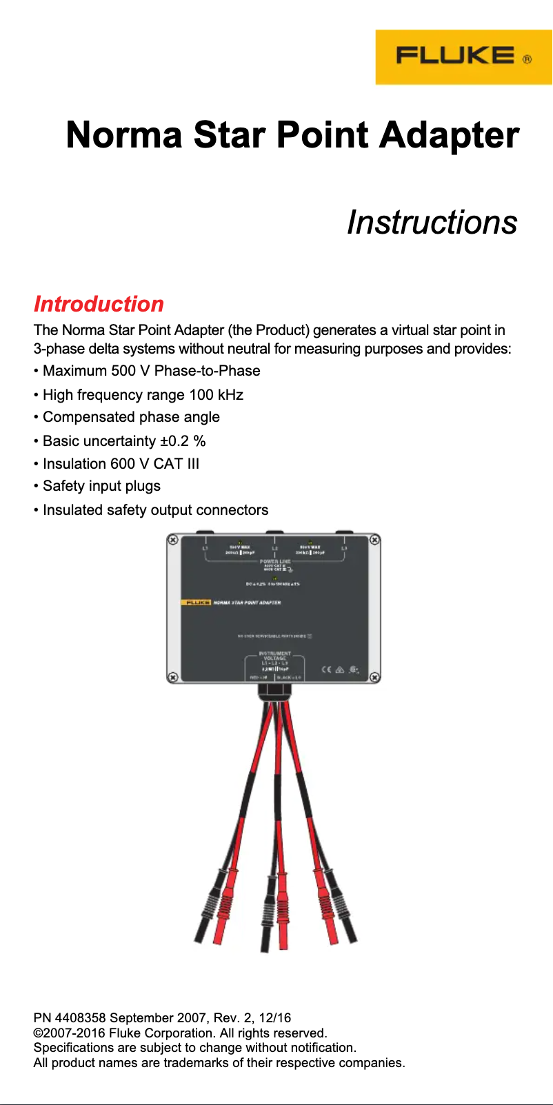 Page 1 de la notice Instructions / montage Fluke Norma 4000