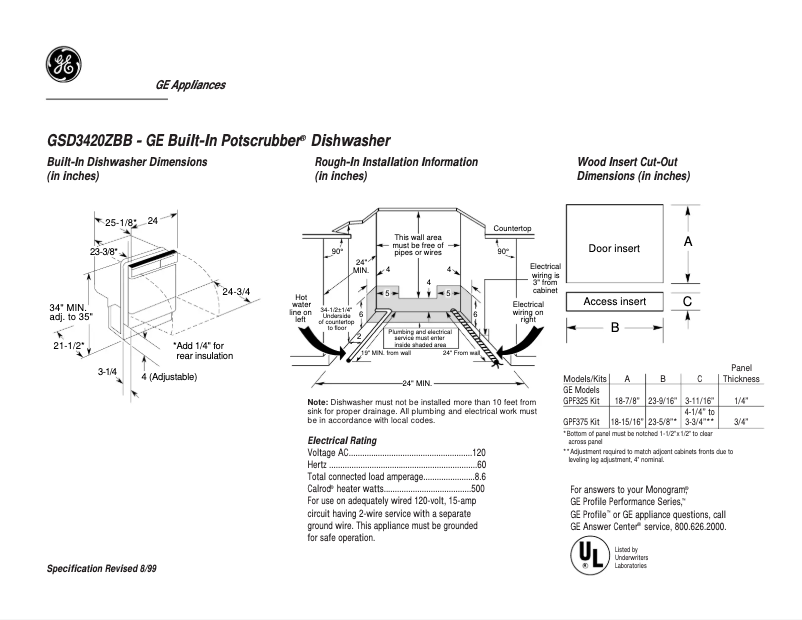 Página 1 del manual Ficha técnica GE GSD3420ZBB
