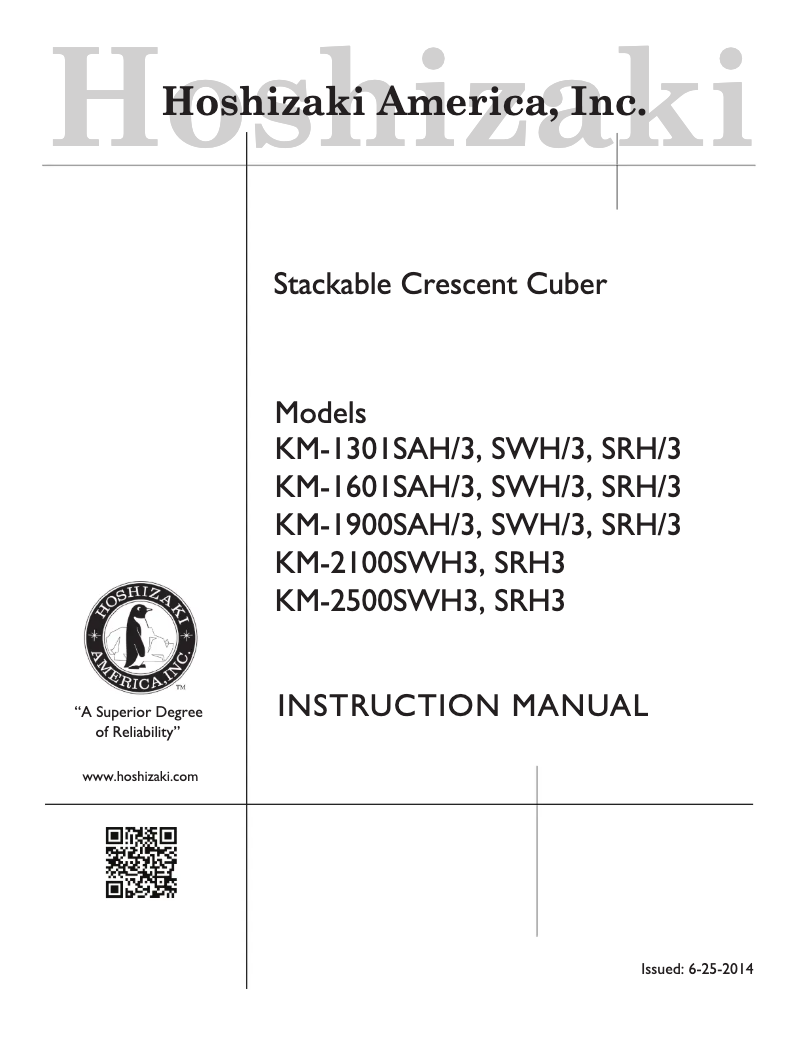 Page 1 de la notice Manuel utilisateur Hoshizaki KM-1301SWH3