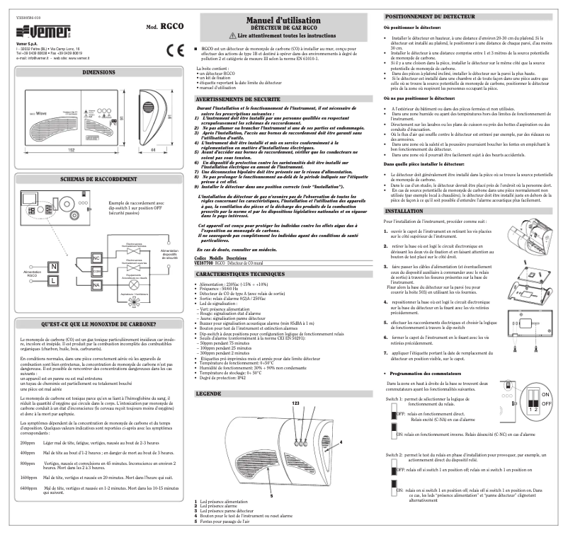 Page 1 de la notice Manuel utilisateur Vemer RGCO