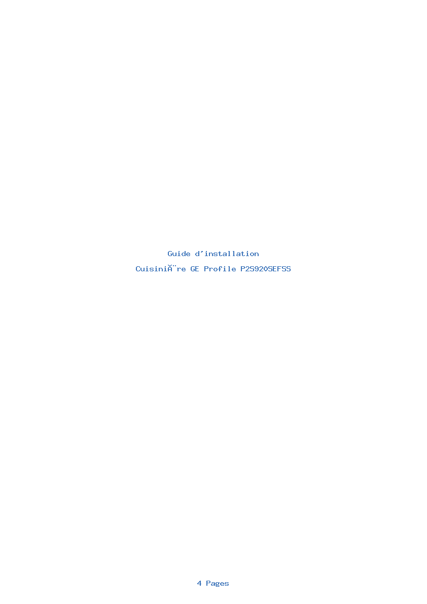 Page 1 de la notice Guide d'installation GE Profile P2S920SEFSS