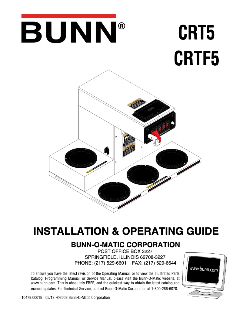 Page 1 de la notice Guide d'installation Bunn CRTF5