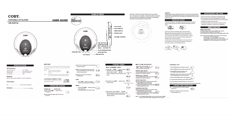 Page 1 de la notice Manuel utilisateur Coby CX-CD114