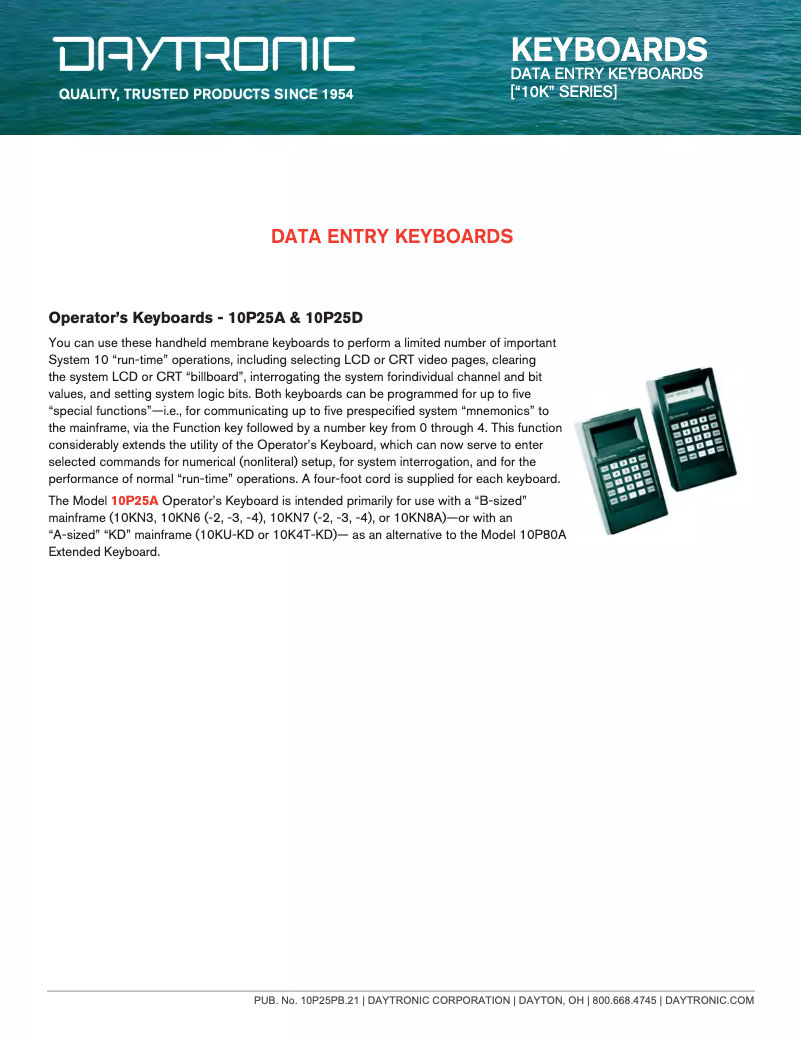 Page 1 de la notice Fiche technique Daytronic 10P25D