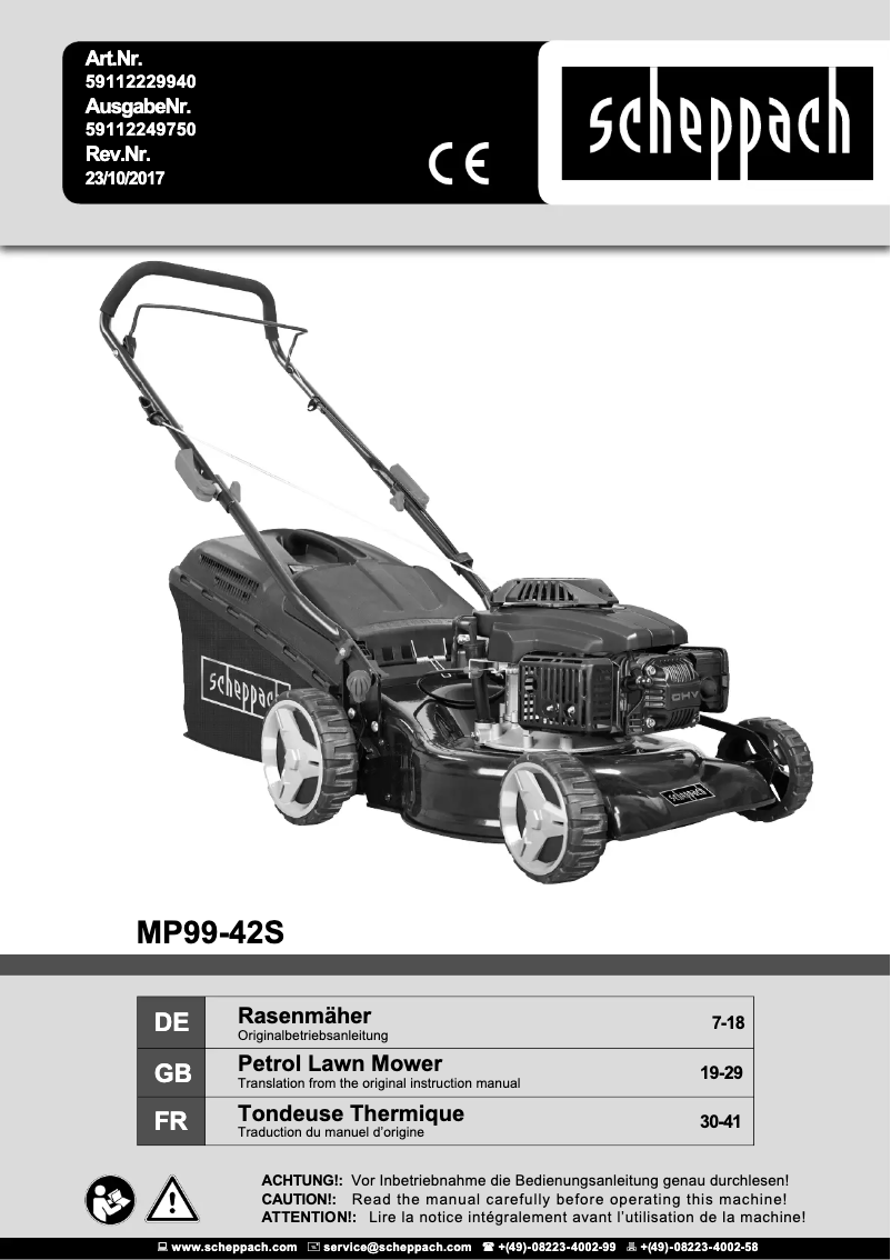 Page 1 de la notice Manuel utilisateur Scheppach MP99-42S