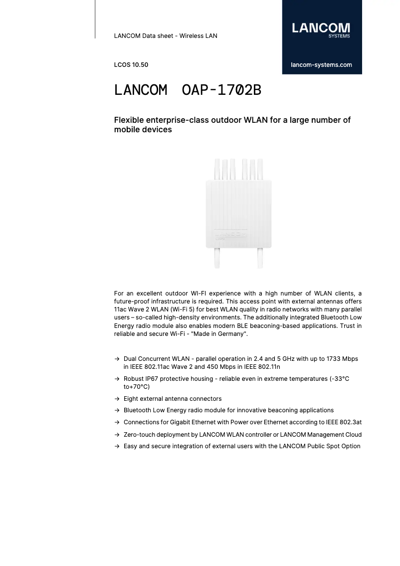 Página 1 del manual Ficha técnica Lancom OAP-1702B