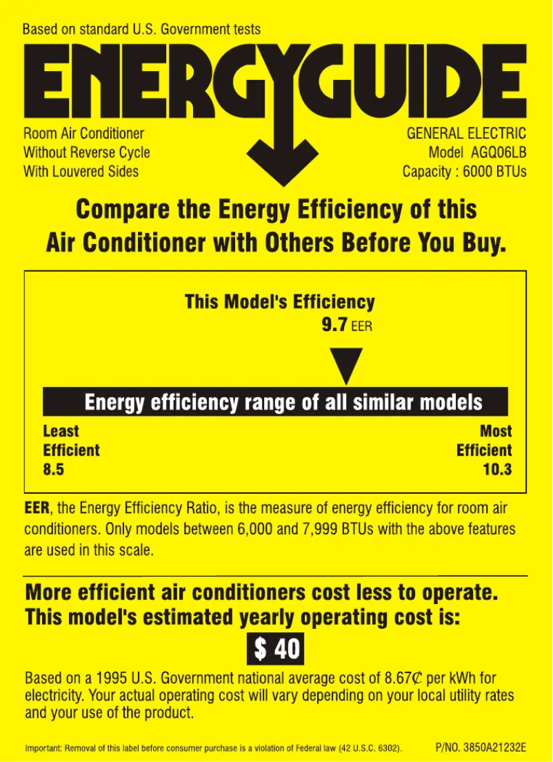 Page n°1 - Label énergétique GE AGQ06LB