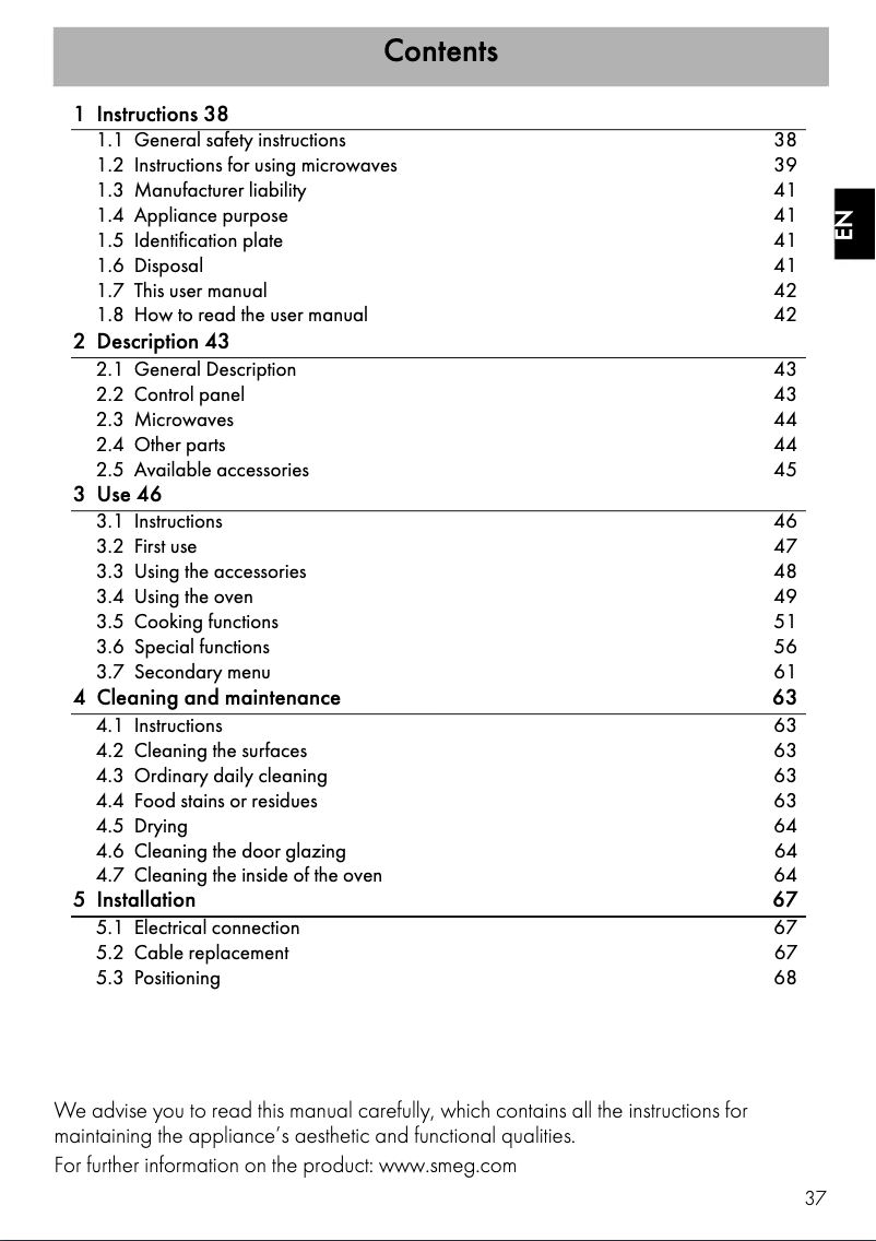 Página 1 del manual Folleto Smeg SF4750MAO