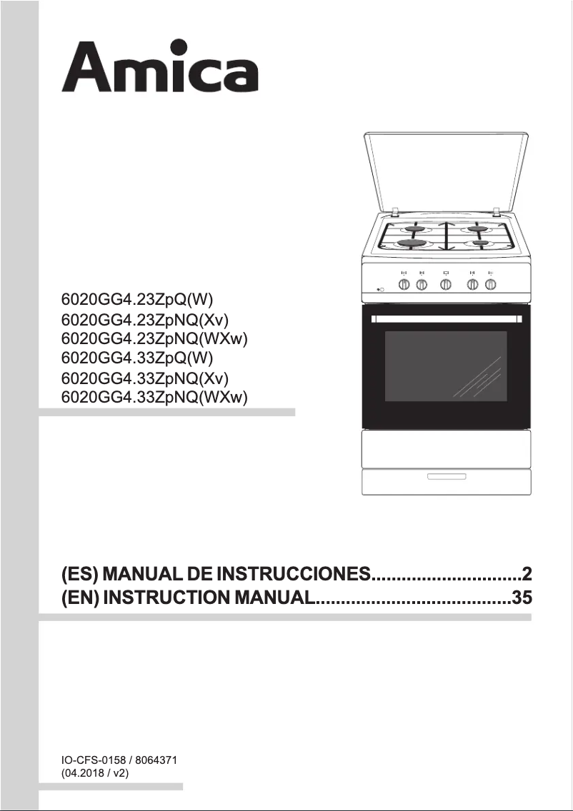 Page 1 de la notice Manuel utilisateur Amica 620GG4.33ZpN(Xv)