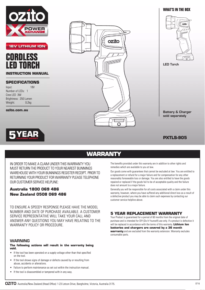 Page 1 de la notice Mode d'emploi Ozito PXTLS-905