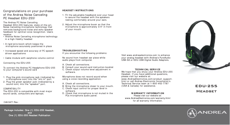 Page 1 de la notice Manuel utilisateur Andrea EDU-255