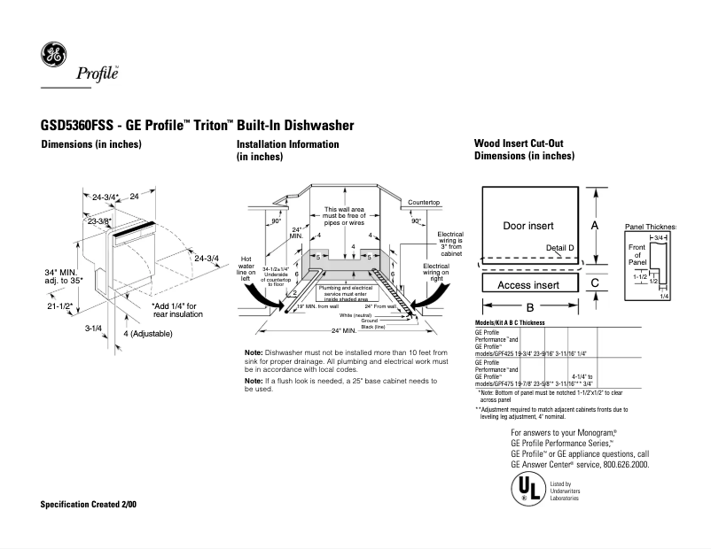 Page 1 de la notice Fiche technique GE Profile Triton GSD5360FSS
