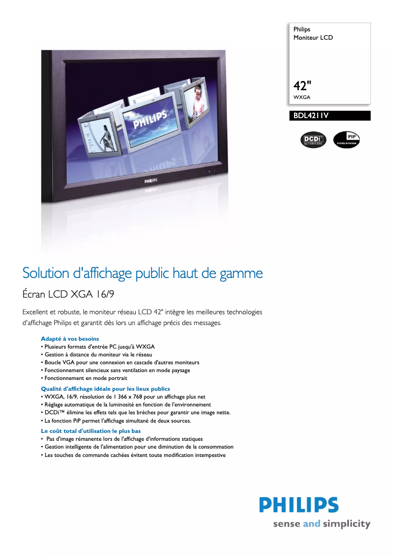 Page n°1 - Fiche technique Philips BDL4211V