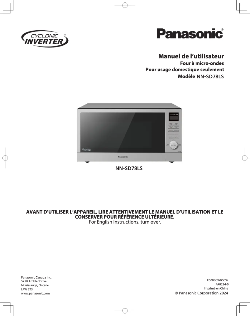 Page 1 de la notice Manuel utilisateur Panasonic Cyclonic Inverter NN-SD78LS
