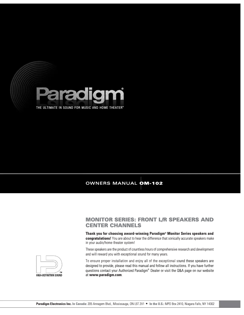 Page 1 de la notice Manuel utilisateur Paradigm Mini Monitor v6