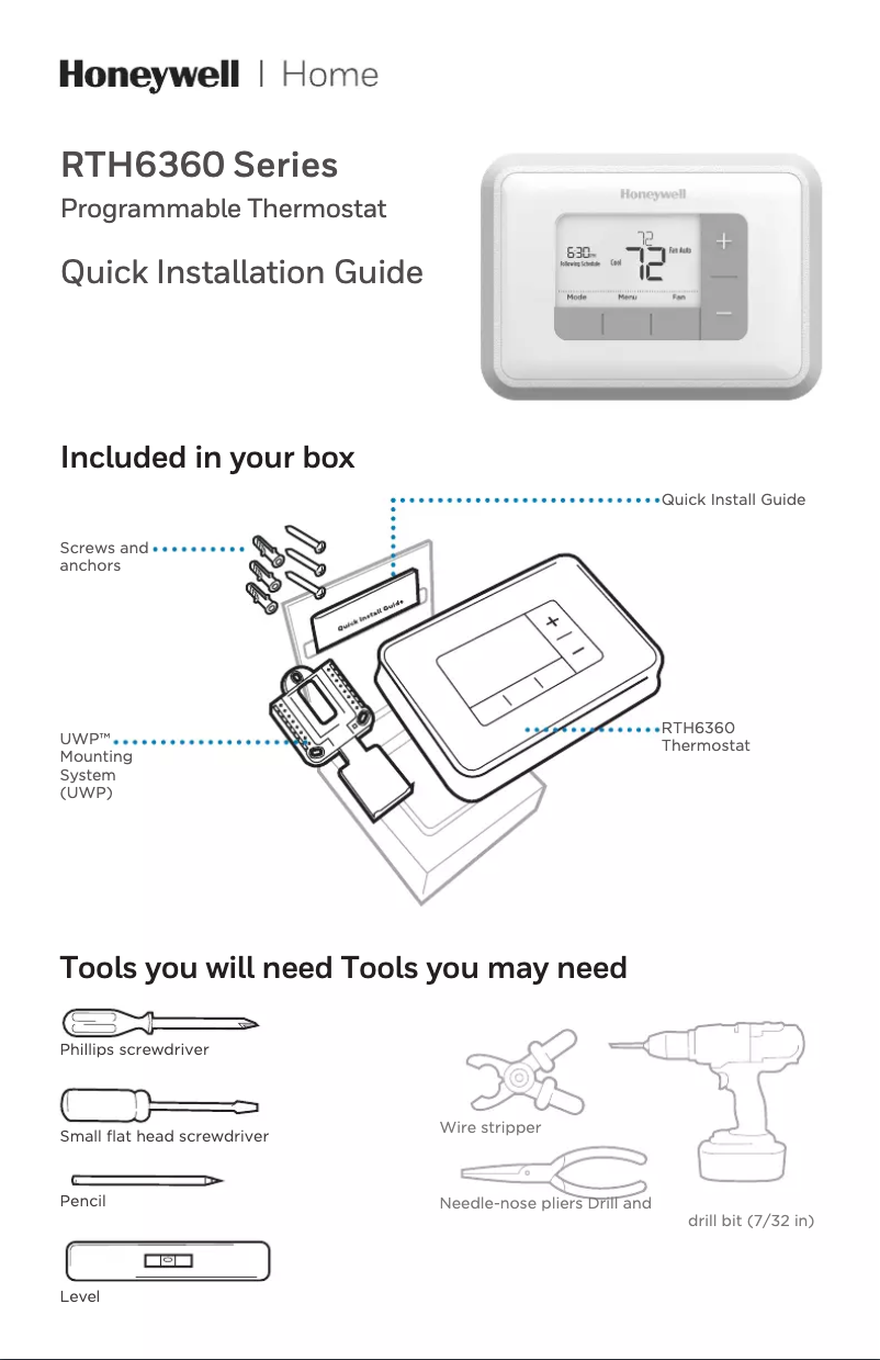 Page 1 de la notice Manuel utilisateur Honeywell RTH6360D1002/E