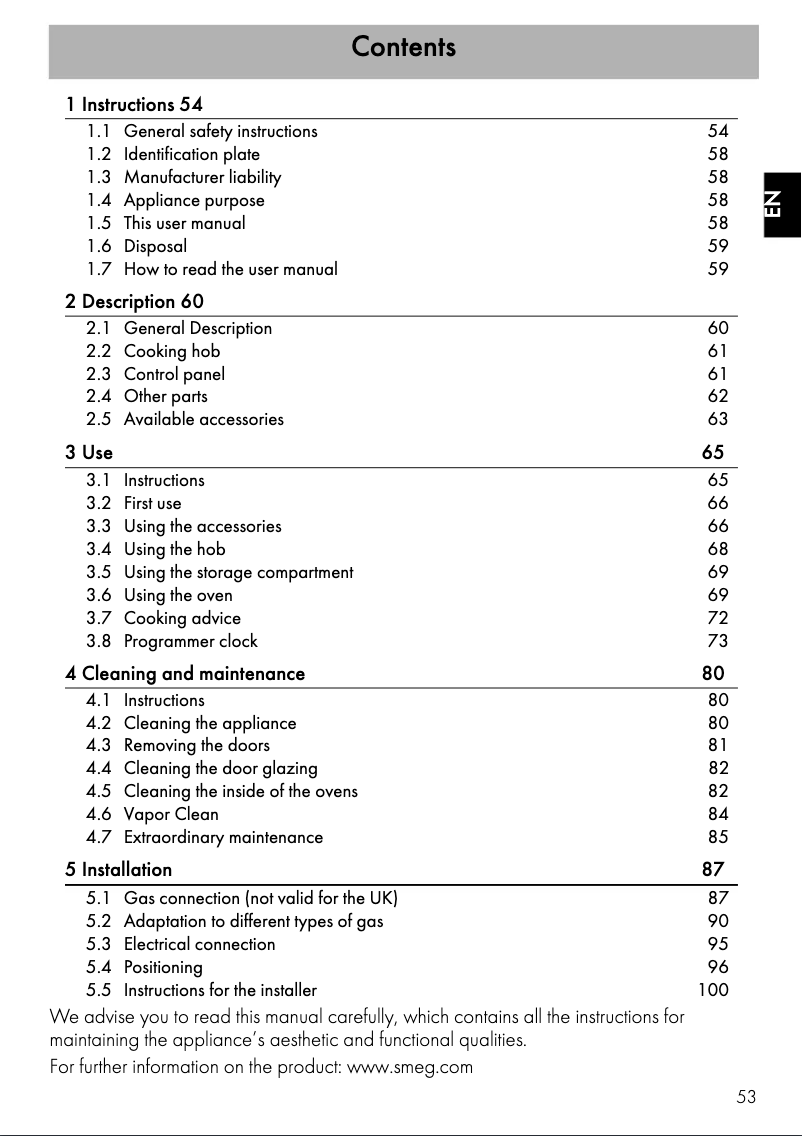 Página 1 del manual Folleto Smeg A2-81