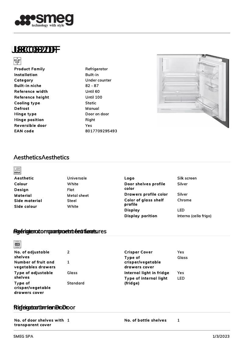 Page 1 de la notice Brochure Smeg U8C082DF