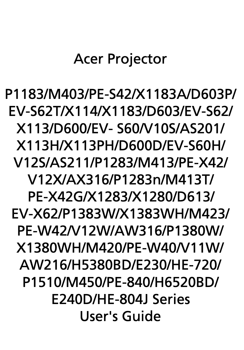 Page 1 de la notice Manuel utilisateur Acer X113PH