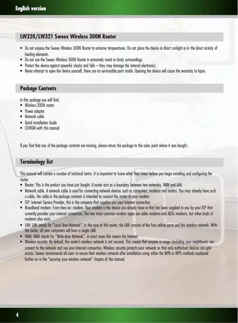 Page 1 de la notice Manuel utilisateur Sweex LW320