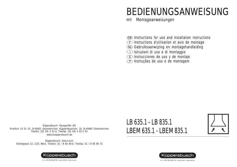 Page 1 de la notice Manuel utilisateur Küppersbusch LB 835.1 E