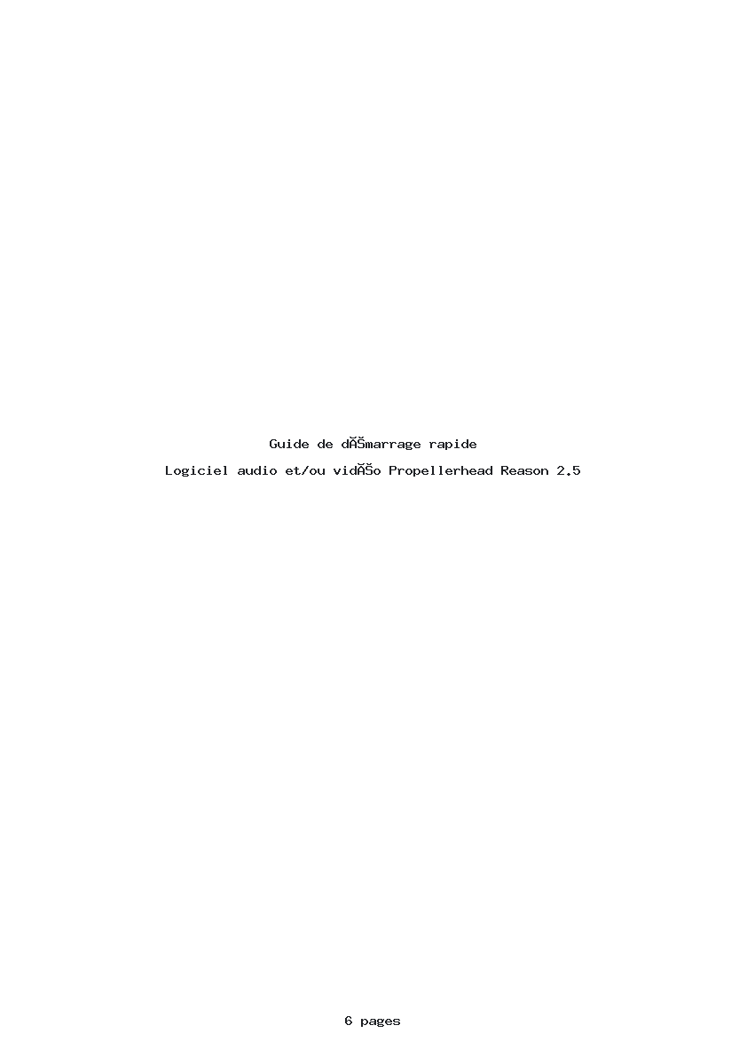 Page 1 de la notice Guide de démarrage rapide Propellerhead Reason 2.5