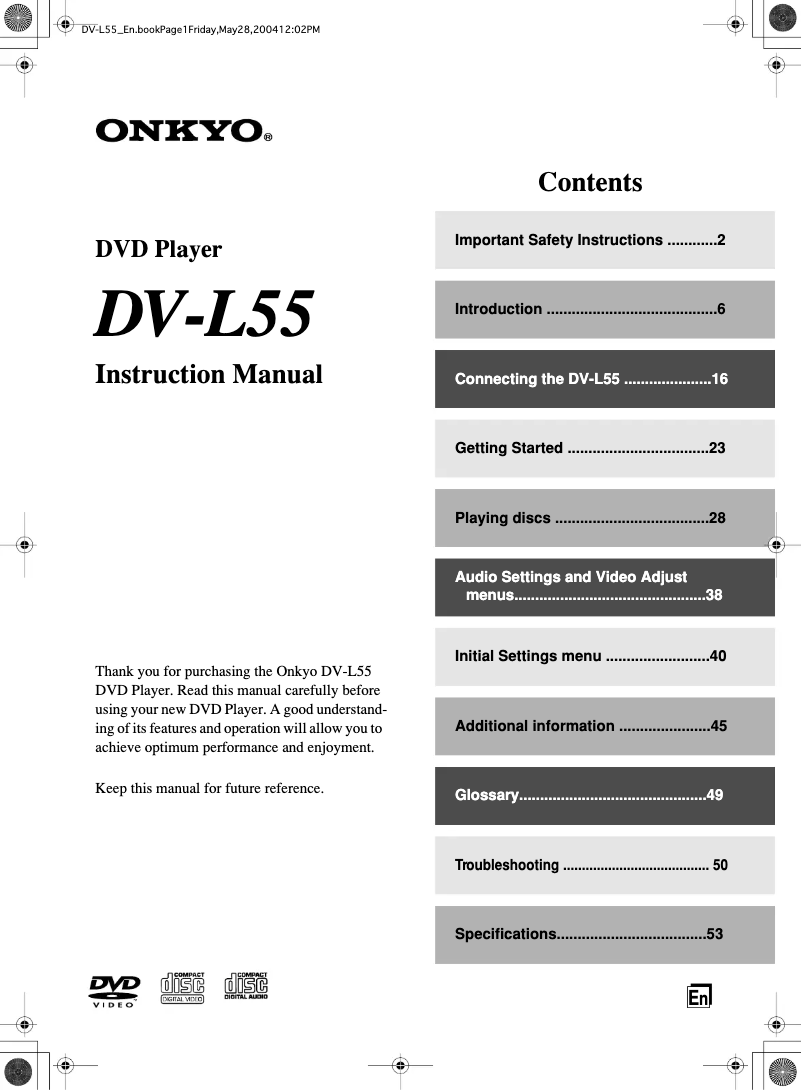 Page 1 de la notice Manuel utilisateur Onkyo DV-L55