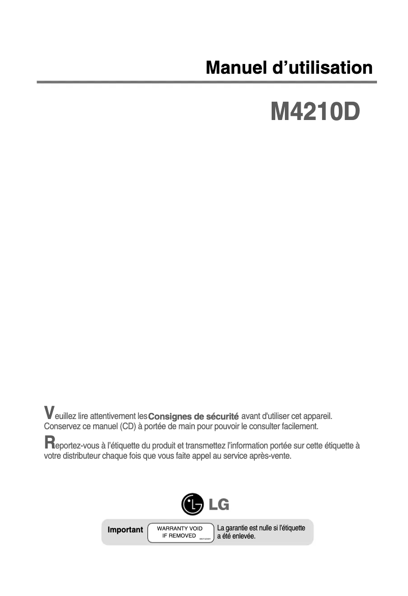 Page 1 de la notice Manuel utilisateur LG M4210D-B21