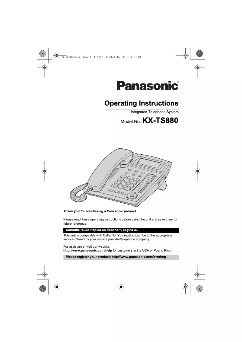 Imagen de la primera página del manual del dispositivo KX-TS880