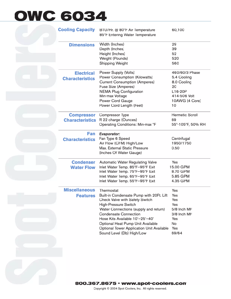 Page 1 de la notice Fiche technique OceanAire OWC6034