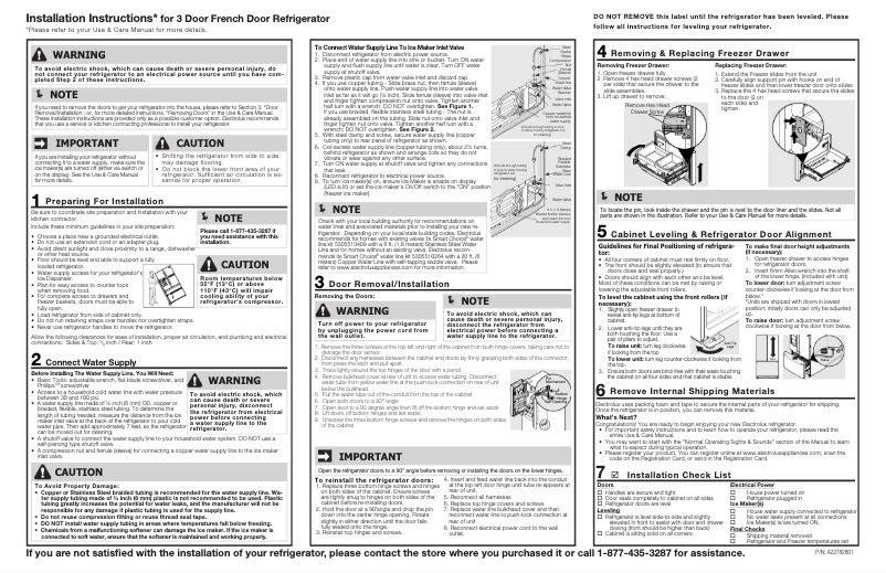 Page 1 de la notice Guide d'installation Frigidaire GRFS2853AF
