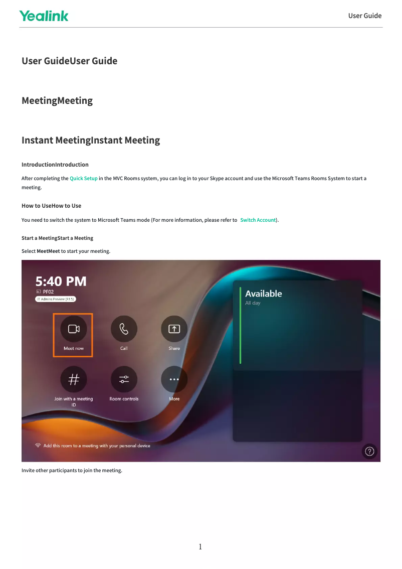 Page 1 de la notice Manuel utilisateur Yealink MVC860