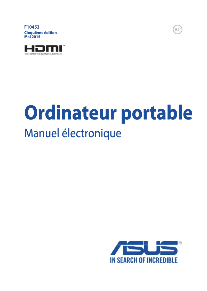 Page 1 de la notice Manuel utilisateur Asus X751LB