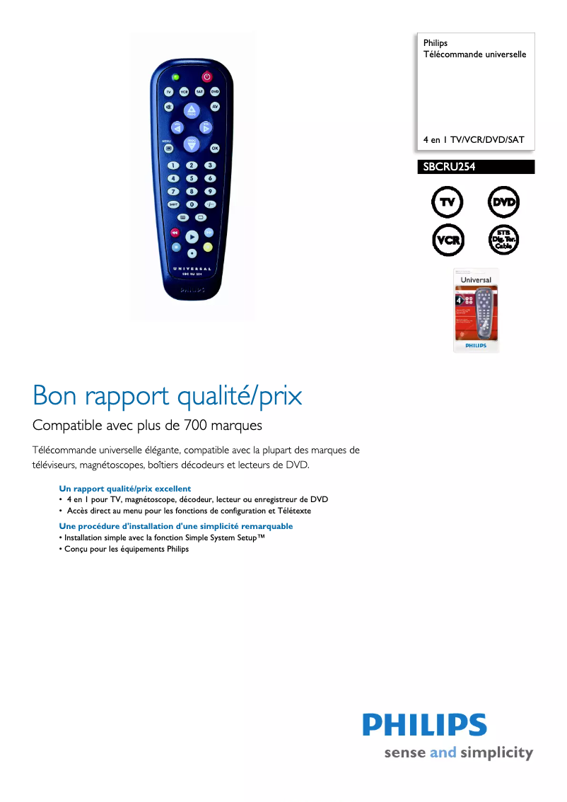 Page n°1 - Fiche technique Philips SBC RU 254