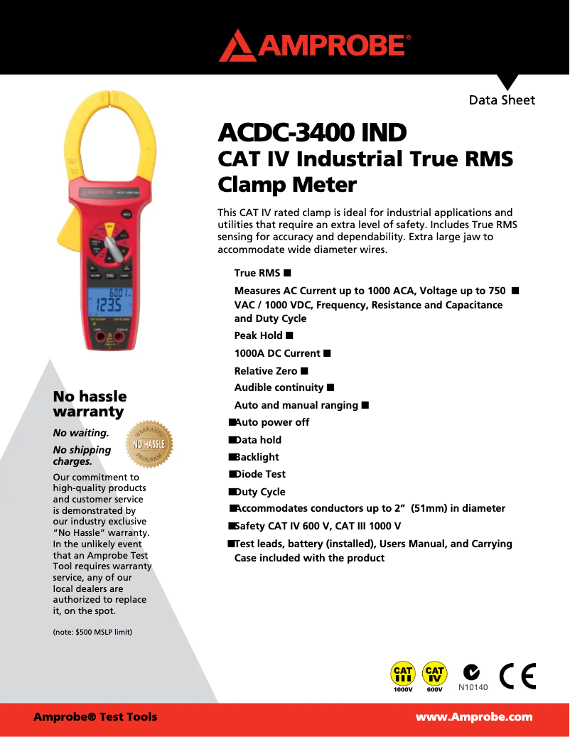Page 1 of the manual Technical Sheet Amprobe ACDC-3400-IND